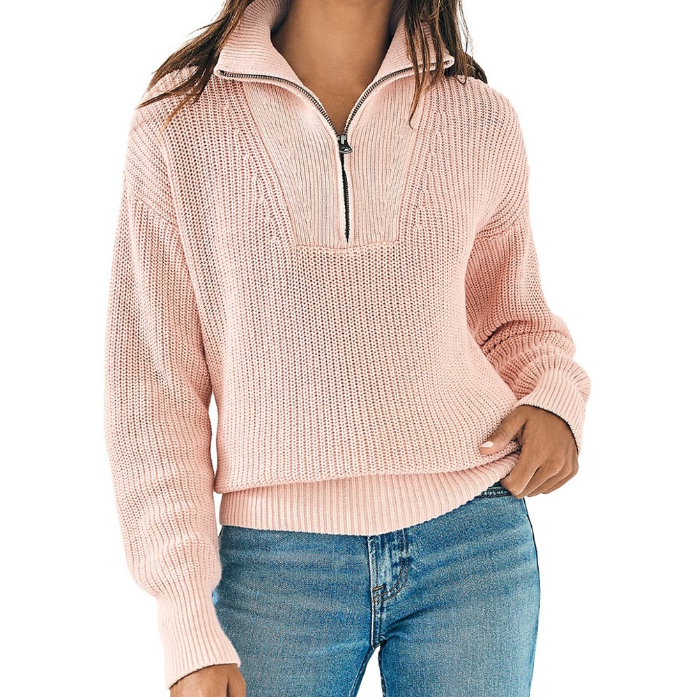 Faherty Marine Sunwashed Pink Half-Zip Ribbed Sweater - small